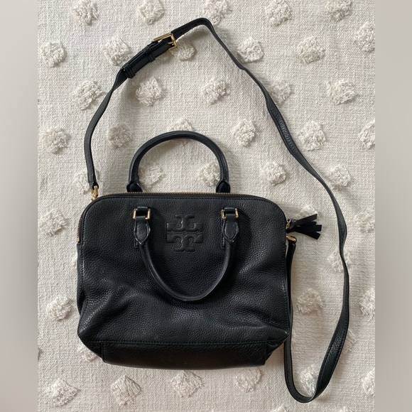 Tory Burch Handbags - Tory Burch Thea Double Zip Satchel Black Crossbody Purse